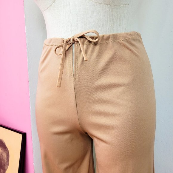 Vintage 70s Tan Wide Leg Drawstring Waist Lounge Pants - Picture 2 of 7